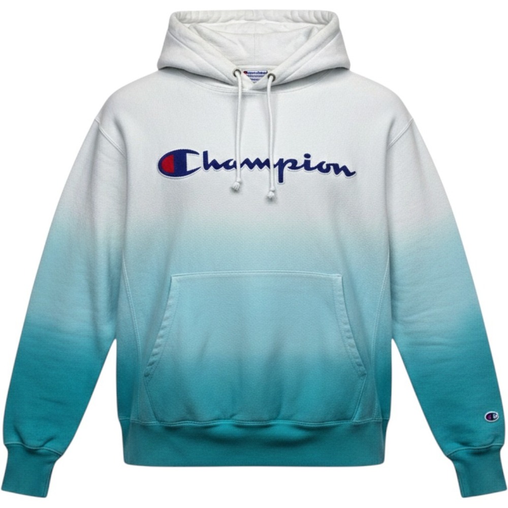 Champion Reverse Weave Hoodie Ombre White Teal Blue Gradient Mens Medium